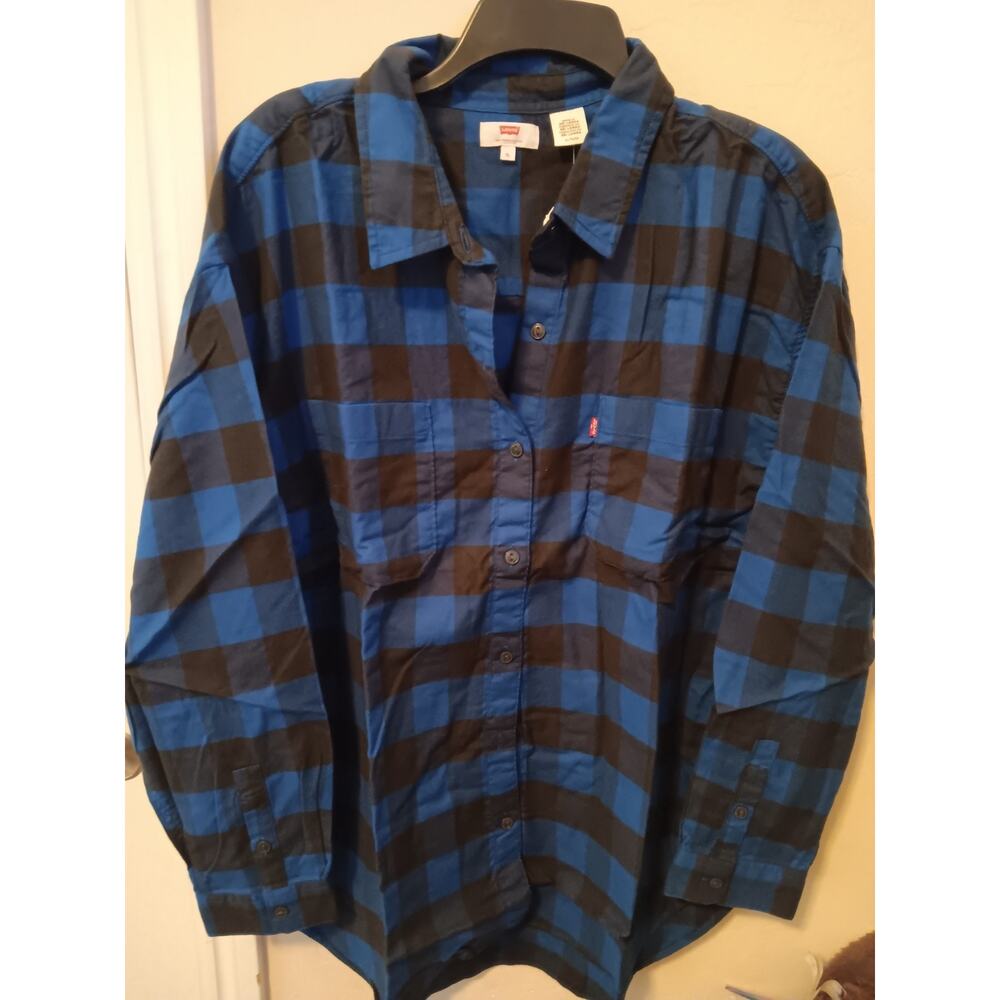 Levi's Gingham Pendleton Blue & Black Plaid Shirt Women’s XL, NWT $69.50